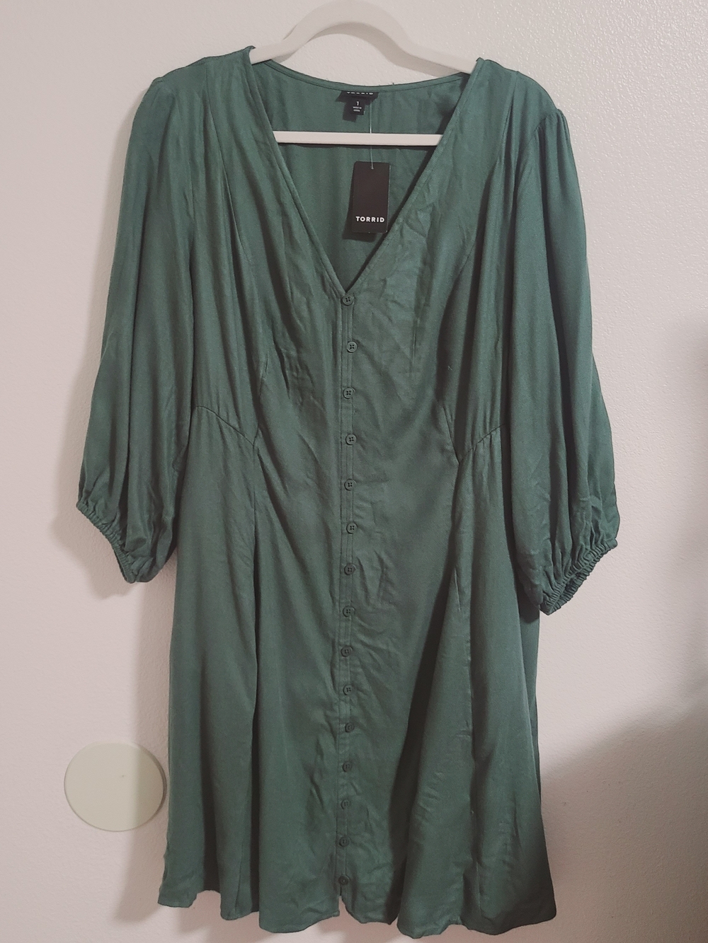 torrid Forest Green Button-Front V-Neck Midi Dress